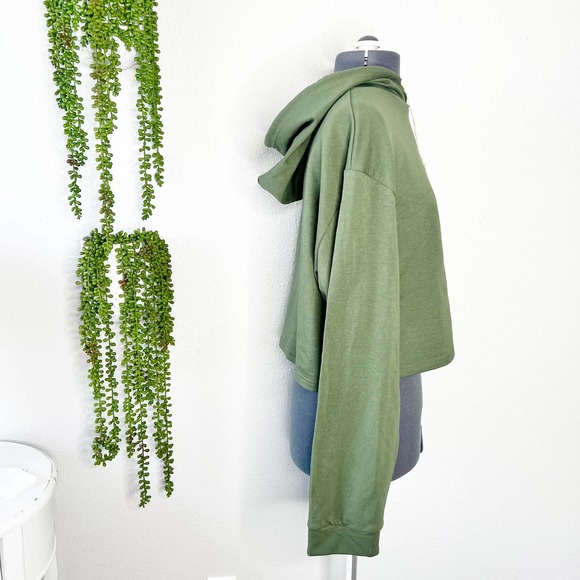 Shein Army Green Hooded Drawstring Crop Sweatshirt Women's Size X-Large XL - Picture 3 of 8